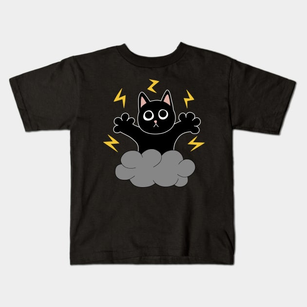 Yellow Lightning Black Cat Kids T-Shirt by pako-valor